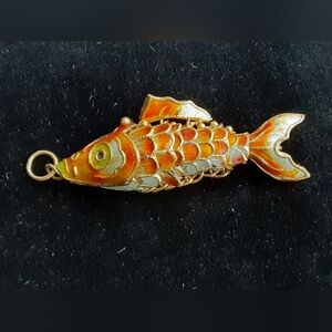 Koi fish charm pendant enameled gold